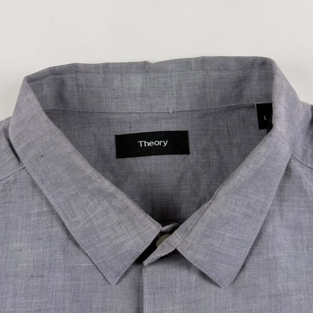 Theory Zack Ramiro Linen Cotton Shirt Men’s L Gray Long Sleeve Button Up